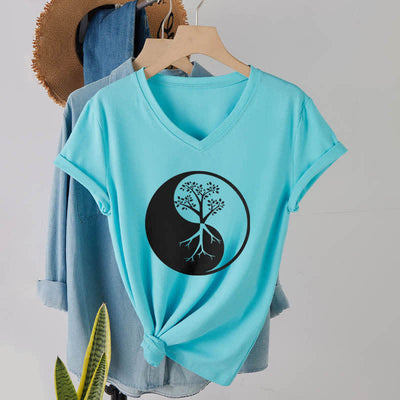 Olivenorma Yin Yang Tree Yoga Meditation V-Neck T-Shirt - image 25