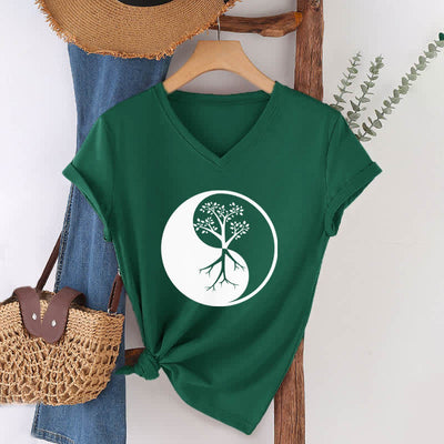 Olivenorma Yin Yang Tree Yoga Meditation V-Neck T-Shirt - image 9