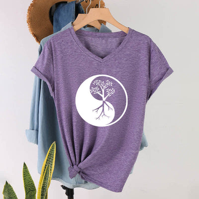 Olivenorma Yin Yang Tree Yoga Meditation V-Neck T-Shirt - image 27