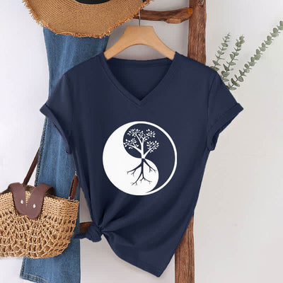 Olivenorma Yin Yang Tree Yoga Meditation V-Neck T-Shirt - image 7