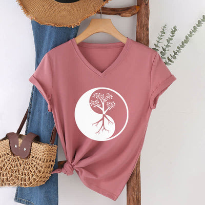 Olivenorma Yin Yang Tree Yoga Meditation V-Neck T-Shirt - image 19