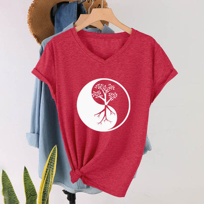Olivenorma Yin Yang Tree Yoga Meditation V-Neck T-Shirt - image 15