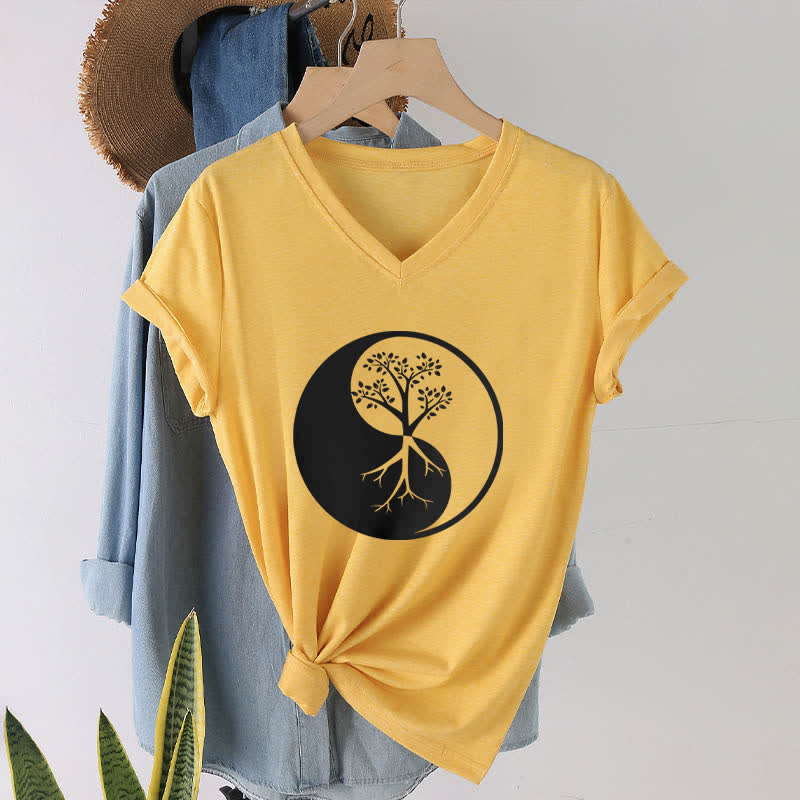 Olivenorma Yin Yang Tree Yoga Meditation V-Neck T-Shirt - image 17