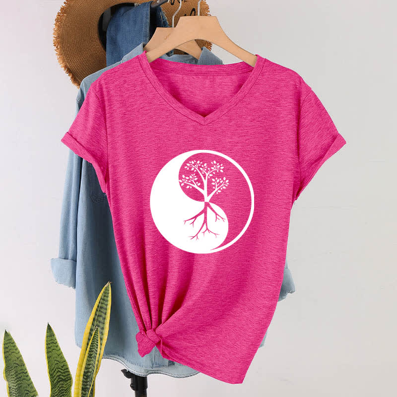 Olivenorma Yin Yang Tree Yoga Meditation V-Neck T-Shirt - image 21