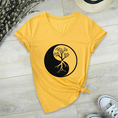 Olivenorma Yin Yang Tree Yoga Meditation V-Neck T-Shirt - Yellow - 2XL - image 16