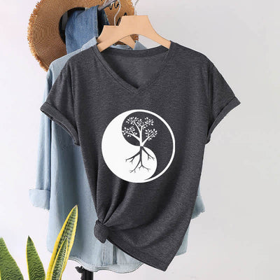 Olivenorma Yin Yang Tree Yoga Meditation V-Neck T-Shirt - image 3