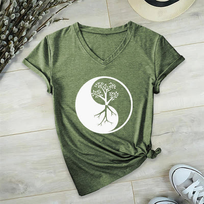 Olivenorma Yin Yang Tree Yoga Meditation V-Neck T-Shirt - Olive Green - 2XL - image 10
