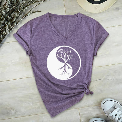 Olivenorma Yin Yang Tree Yoga Meditation V-Neck T-Shirt - Purple - 2XL - image 26