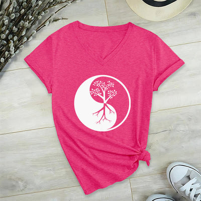 Olivenorma Yin Yang Tree Yoga Meditation V-Neck T-Shirt - Rose Red - 2XL - image 20
