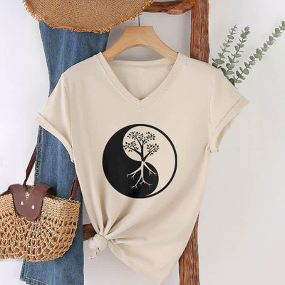 Olivenorma Yin Yang Tree Yoga Meditation V-Neck T-Shirt - image 23