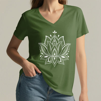 Olivenorma Mandala Lotus Flower V-Neck T-Shirt - image 11