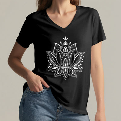 Olivenorma Mandala Lotus Flower V-Neck T-Shirt - image 15