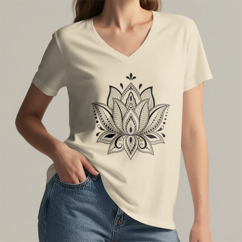 Olivenorma Mandala Lotus Flower V-Neck T-Shirt - image 2