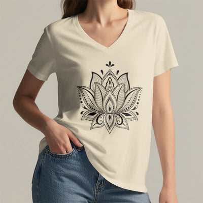 Olivenorma Mandala Lotus Flower V-Neck T-Shirt - image 2