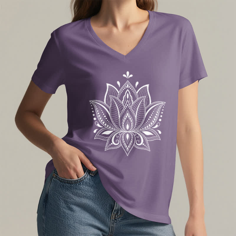 Olivenorma Mandala Lotus Flower V-Neck T-Shirt - image 27