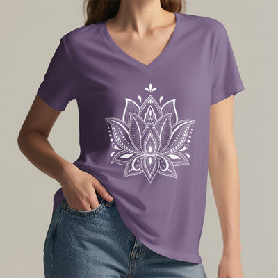 Olivenorma Mandala Lotus Flower V-Neck T-Shirt - image 27