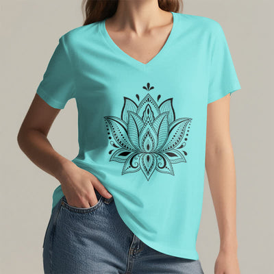 Olivenorma Mandala Lotus Flower V-Neck T-Shirt - image 25