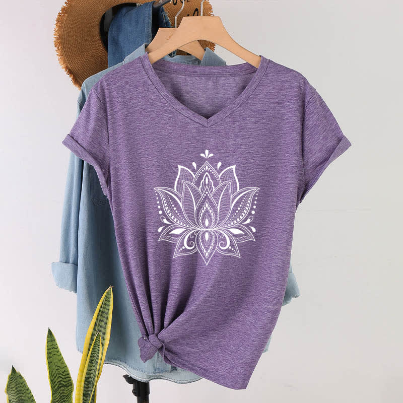 Olivenorma Mandala Lotus Flower V-Neck T-Shirt - Purple - 2XL - image 26