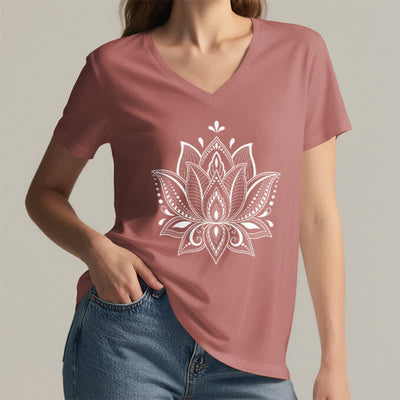 Olivenorma Mandala Lotus Flower V-Neck T-Shirt - image 21