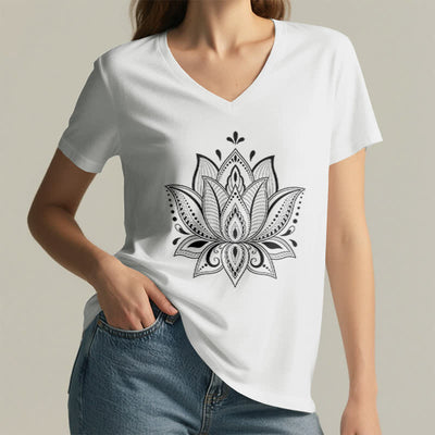 Olivenorma Mandala Lotus Flower V-Neck T-Shirt - image 5