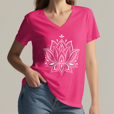 Olivenorma Mandala Lotus Flower V-Neck T-Shirt - image 23