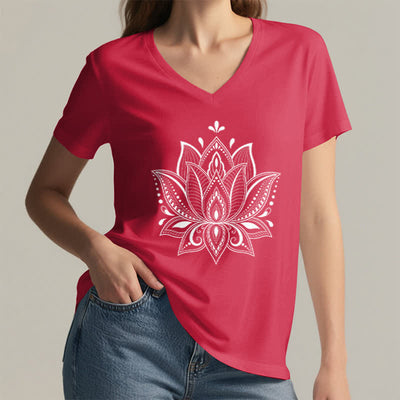 Olivenorma Mandala Lotus Flower V-Neck T-Shirt - image 17