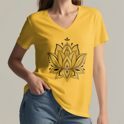 Olivenorma Mandala Lotus Flower V-Neck T-Shirt - image 19