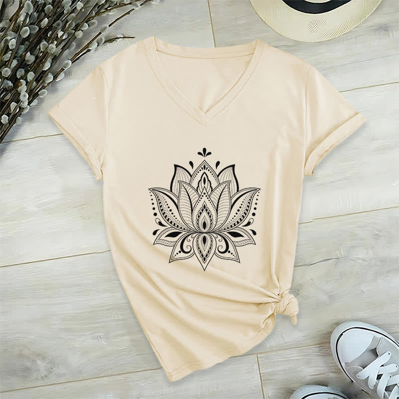 Olivenorma Mandala Lotus Flower V-Neck T-Shirt - image 3
