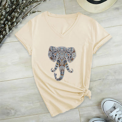 Olivenorma Women's Nature and Animal Elephant V-Neck T-Shirt - Khaki - 2XL - image 22