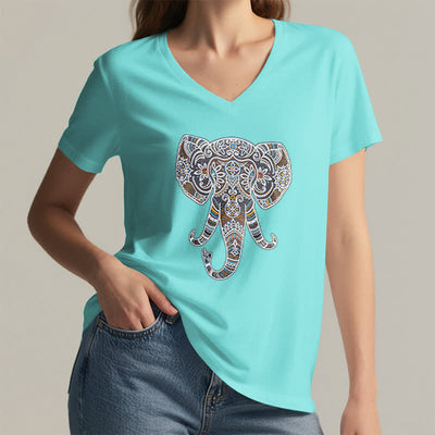 Olivenorma Women's Nature and Animal Elephant V-Neck T-Shirt - image 25