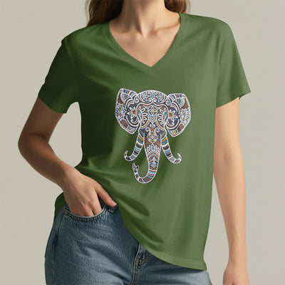 Olivenorma Women's Nature and Animal Elephant V-Neck T-Shirt - image 12