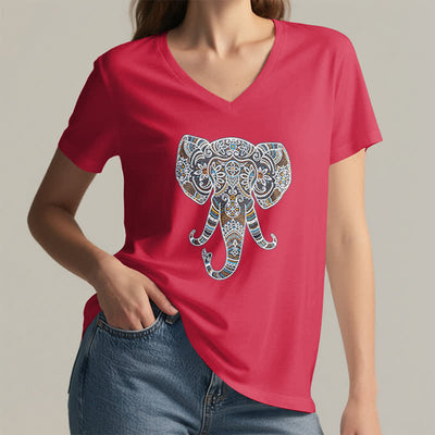 Olivenorma Women's Nature and Animal Elephant V-Neck T-Shirt - image 28