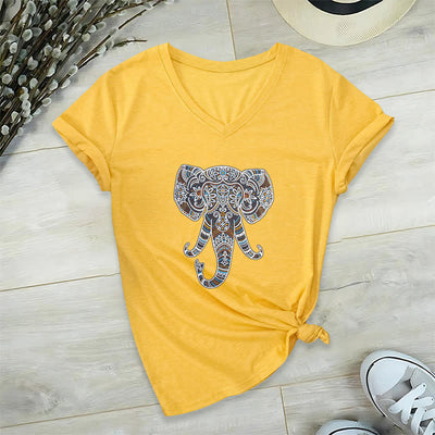 Olivenorma Women's Nature and Animal Elephant V-Neck T-Shirt - Yellow - 2XL - image 16