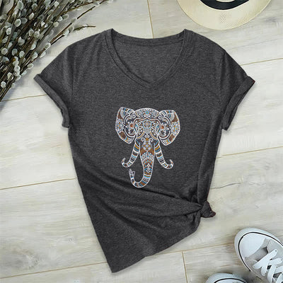 Olivenorma Women's Nature and Animal Elephant V-Neck T-Shirt - Gray - 2XL - image 1