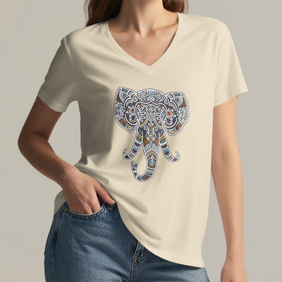 Olivenorma Women's Nature and Animal Elephant V-Neck T-Shirt - image 23