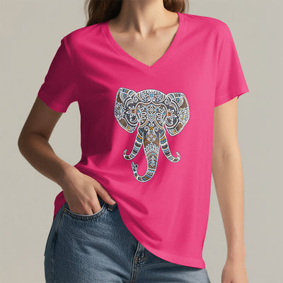 Olivenorma Women's Nature and Animal Elephant V-Neck T-Shirt - image 21