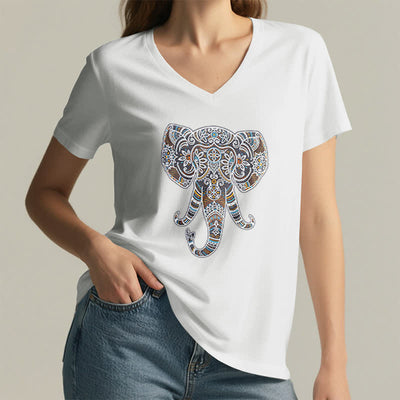 Olivenorma Women's Nature and Animal Elephant V-Neck T-Shirt - image 5