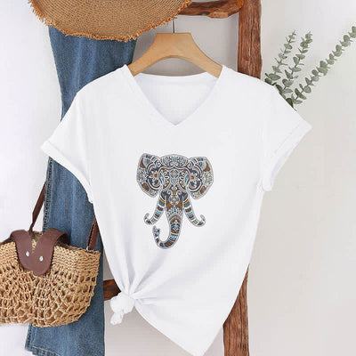 Olivenorma Women's Nature and Animal Elephant V-Neck T-Shirt - image 6