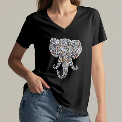 Olivenorma Women's Nature and Animal Elephant V-Neck T-Shirt - image 14