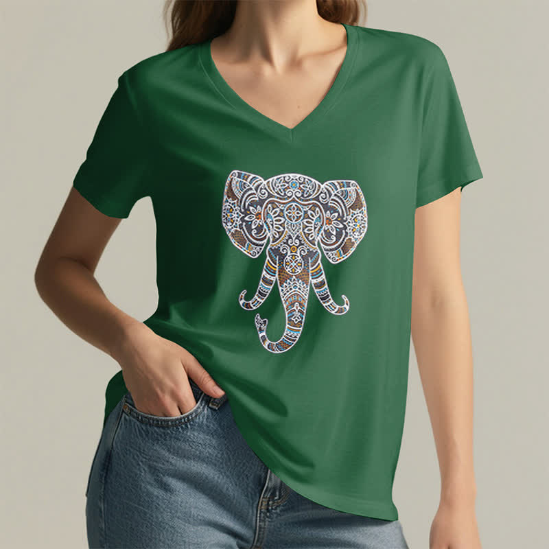Olivenorma Women's Nature and Animal Elephant V-Neck T-Shirt - image 10