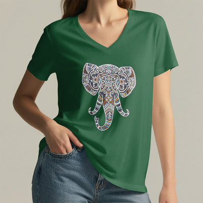 Olivenorma Women's Nature and Animal Elephant V-Neck T-Shirt - image 10