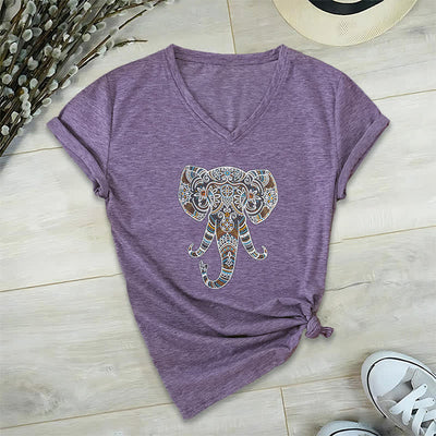 Olivenorma Women's Nature and Animal Elephant V-Neck T-Shirt - Purple - 2XL - image 26