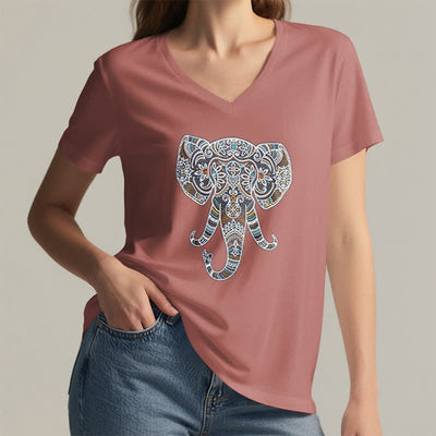 Olivenorma Women's Nature and Animal Elephant V-Neck T-Shirt - image 19