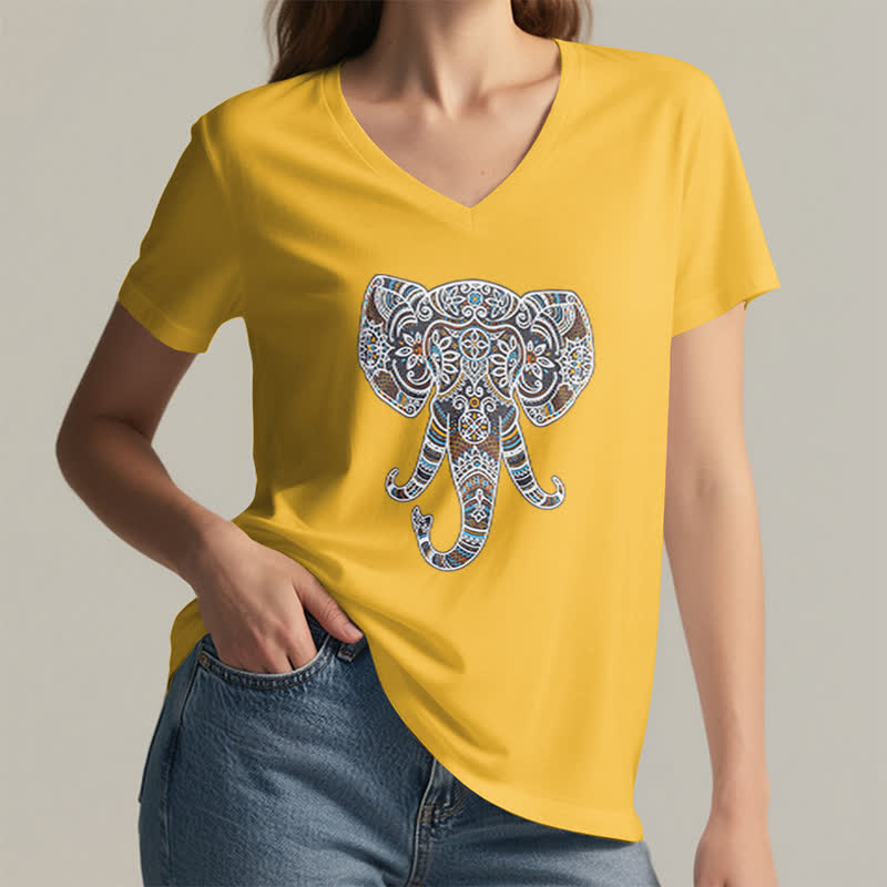 Olivenorma Women's Nature and Animal Elephant V-Neck T-Shirt - image 17