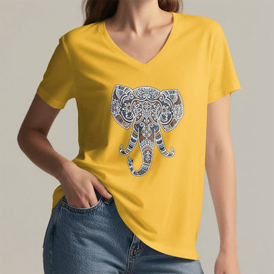 Olivenorma Women's Nature and Animal Elephant V-Neck T-Shirt - image 17