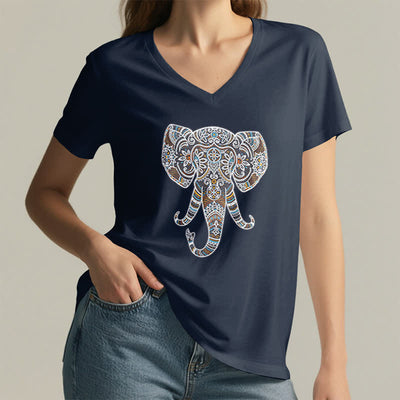 Olivenorma Women's Nature and Animal Elephant V-Neck T-Shirt - image 8