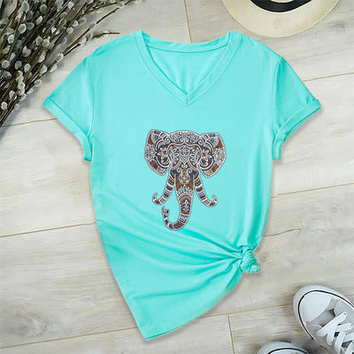 Olivenorma Women's Nature and Animal Elephant V-Neck T-Shirt - Lake Blue - 2XL - image 24