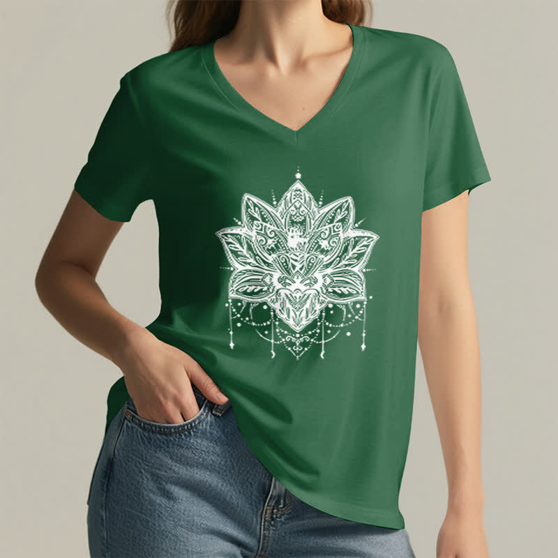 Olivenorma Lotus Printed V-Neck T-Shirt - image 8