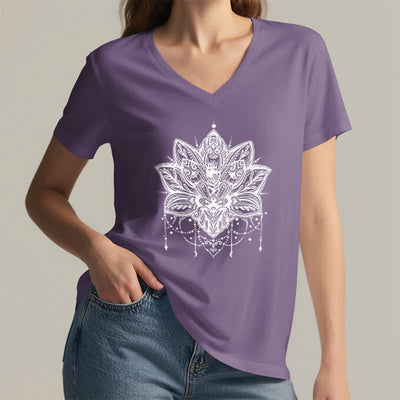 Olivenorma Lotus Printed V-Neck T-Shirt - image 26
