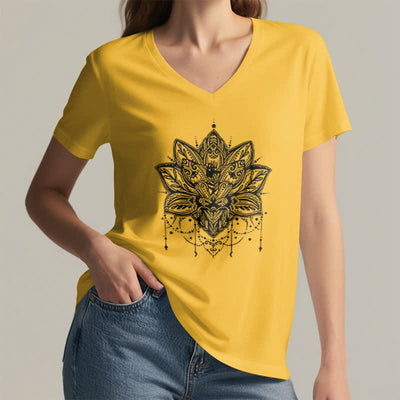Olivenorma Lotus Printed V-Neck T-Shirt - image 18
